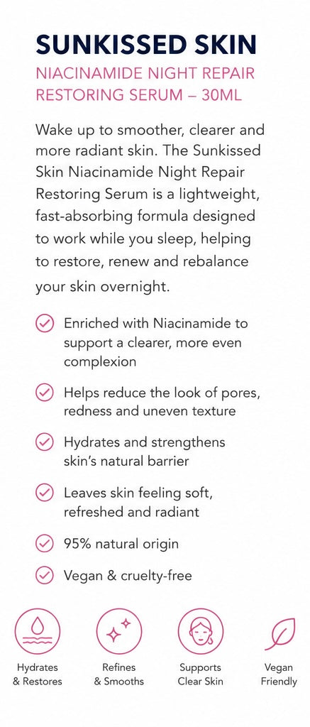 Niacinamide Night Repair Restoring Serum by Sun-kissed Skin – 30ml