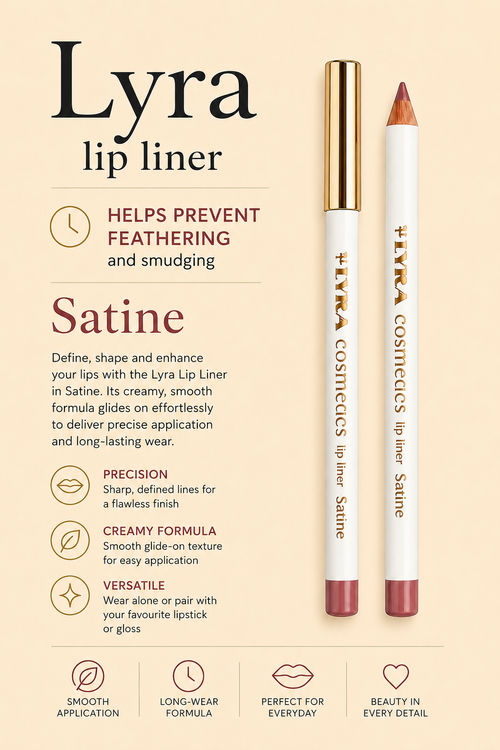 Lyra Cosmetics Lip Liner – Nude brown / Satine. Non Feathering. High pigment.